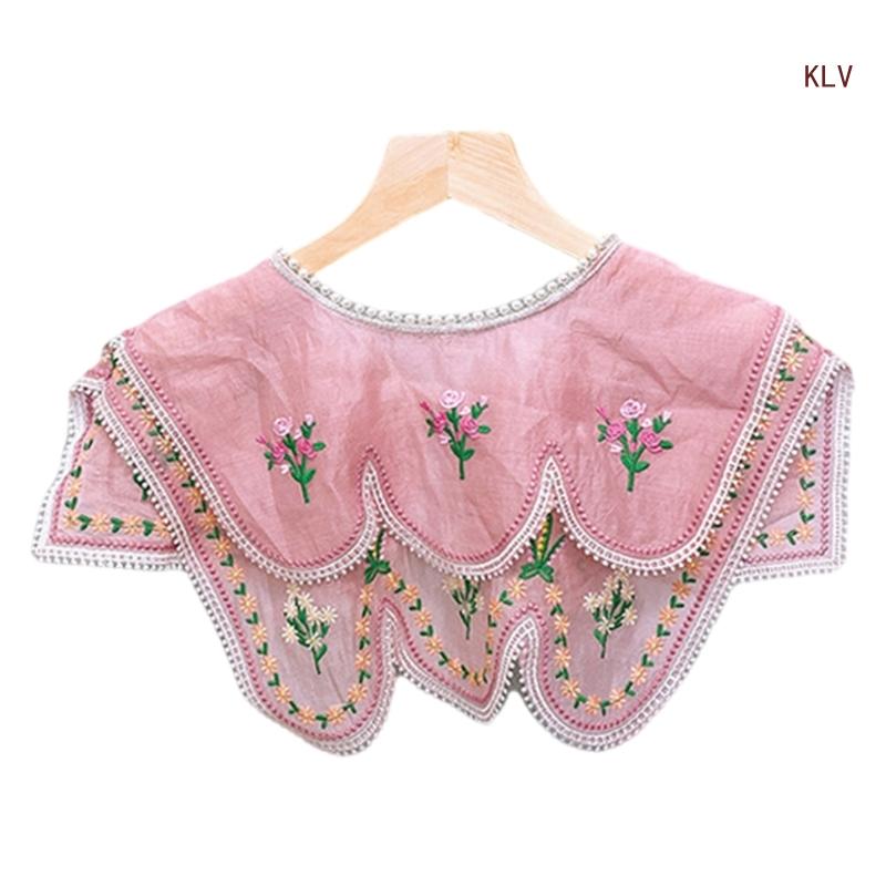 Embroidery Flower Collar Elegant Detachable Fake Collar Shawl Vintage Horseface Skirt Collar Costume Dress Up Accessory