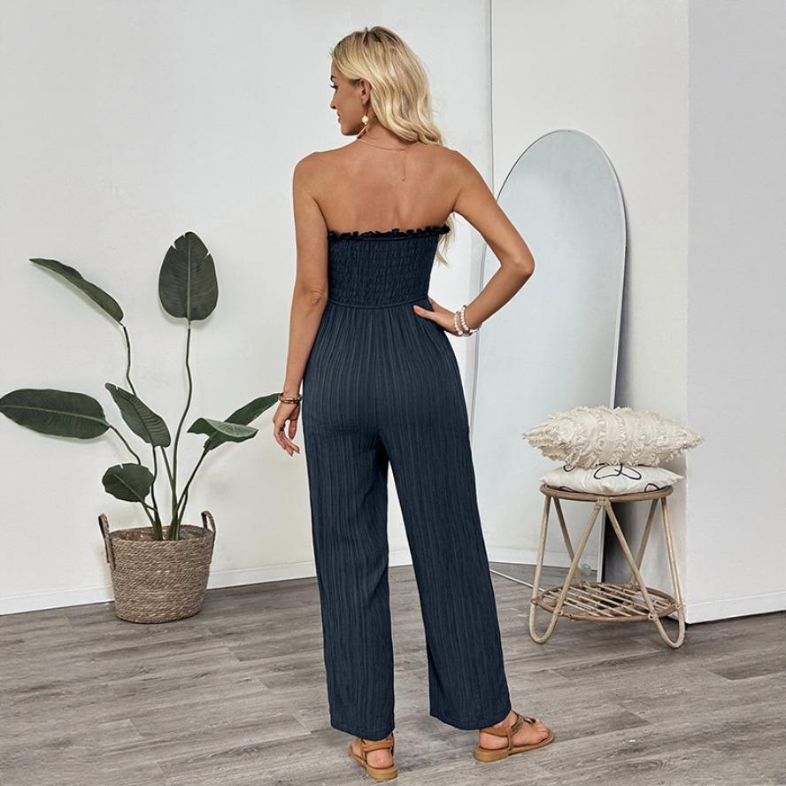 Pantaloni a vita alta senza maniche con stampa tinta unita, tute e pagliaccetti, moda donna casual, estate e primavera