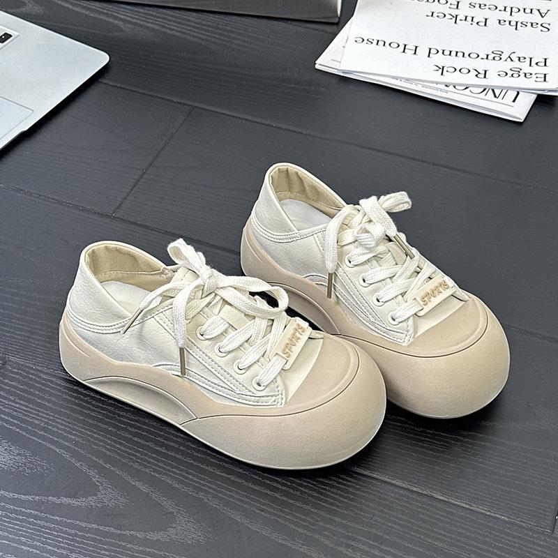 

Маленькие белые туфли женские весна и лето толстая подошва увеличивают высоту и низкий верх рис два носить повседневная обувь дизайн перекрестные ремешки 40