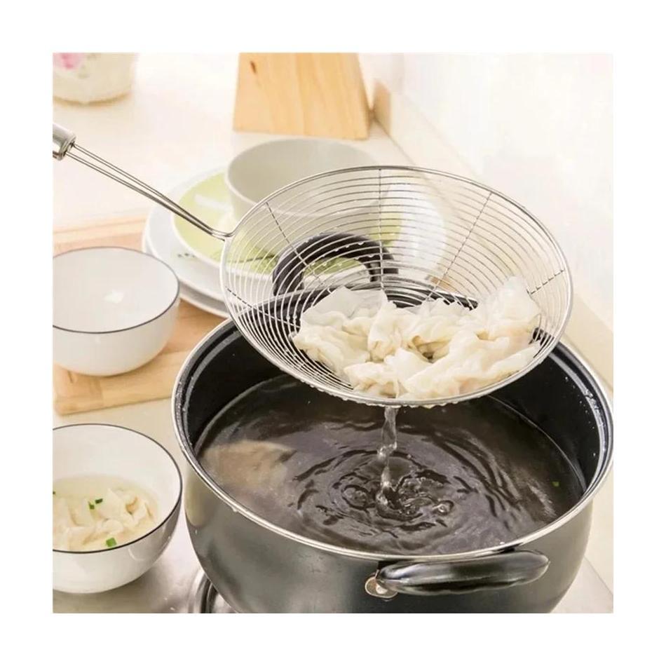1 Pcs Stainless Steel Colander Handhold Frying Skimmer Handle Oil Drainer Anti-slip Filter Multifunctional Kitchen Accessories