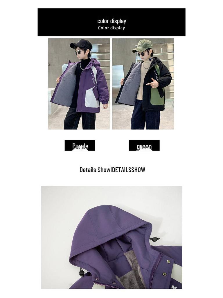 Boys' Trendy Cotton Coat 2025: Velvet-Lined Winter Parka