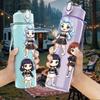 1PC Two Chibi Girl Character Duo 750ml Color Plastic Sports Water Bottle Leakproof Flip Straw Lid For Sports Office Home Use