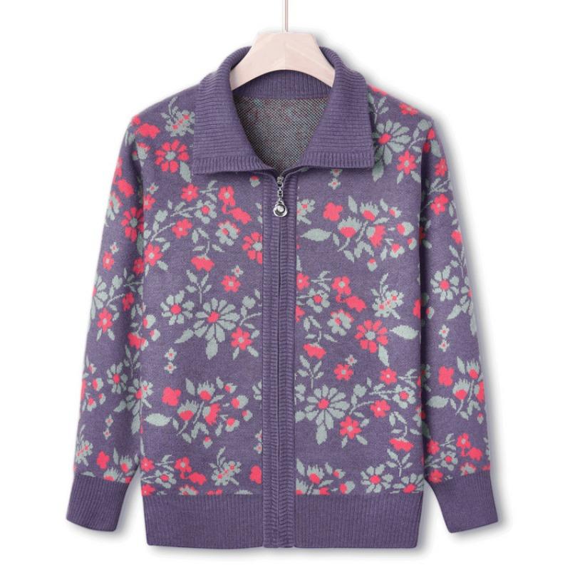 

Пожилая одежда для осени среднего возраста, женская, бабушкина повседневная куртка, вязаный свитер, одежда для мамы, осенний вязаный свитер, кардиган, топ большого размера 4XL (recommended 150-82.5 kg)