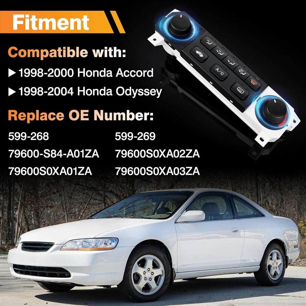 599-268 Heater Climate Control Module A/C Control Panel Compatible with 1998-2000 Honda Accord, 1998-2004 Honda Odyssey, Replaces 599-268,