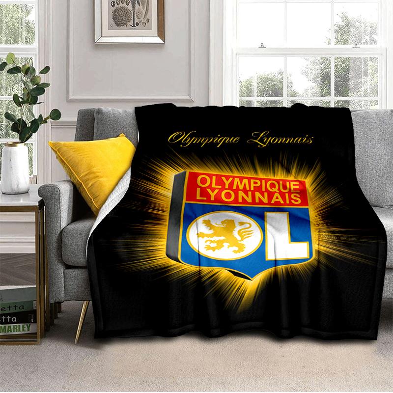 Lyonnais Football Crest Blanket Lightweight Ideal Bedding Blanket Perfect for Travel, Camping, Living Rooms, Offices, Sofas, Fan Christmas Gift