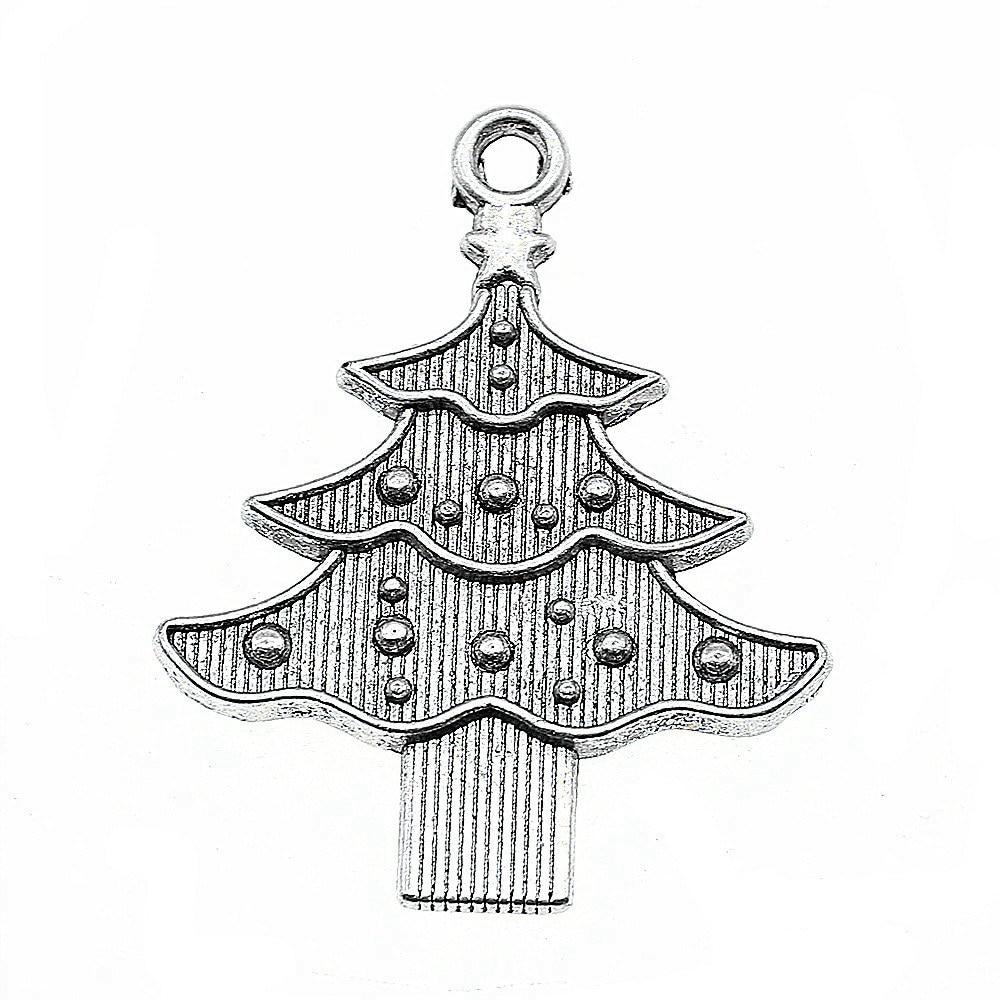 

10шт Рождественская елка Шармы Амулеты Античное серебро Цвет Цинковый сплав 33X26mm