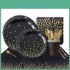 Elegante Stampa Oro Nero Stoviglie da Festa Fornitura Perfetta per Matrimoni Compleanni e Baby Shower