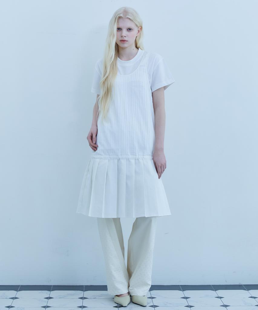Telelu Down Drop Pleats One Piece White