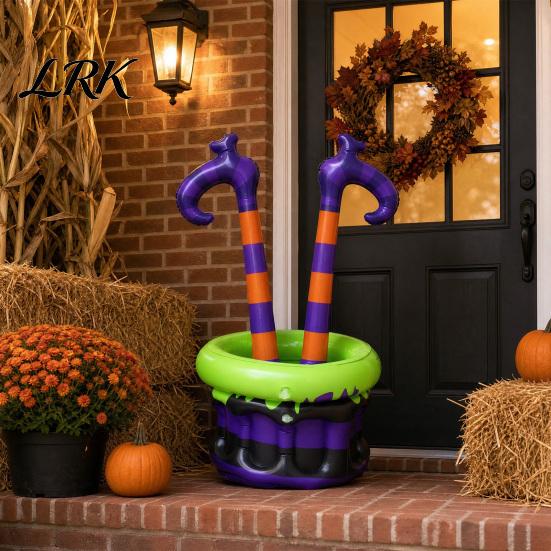 Halloween Party Decoration Inflatable Ice Bucket, Witch Legs Beverage Tub, Snack Storage Bucket Purple Orange Cooler for Decor, Outdoor Gathering