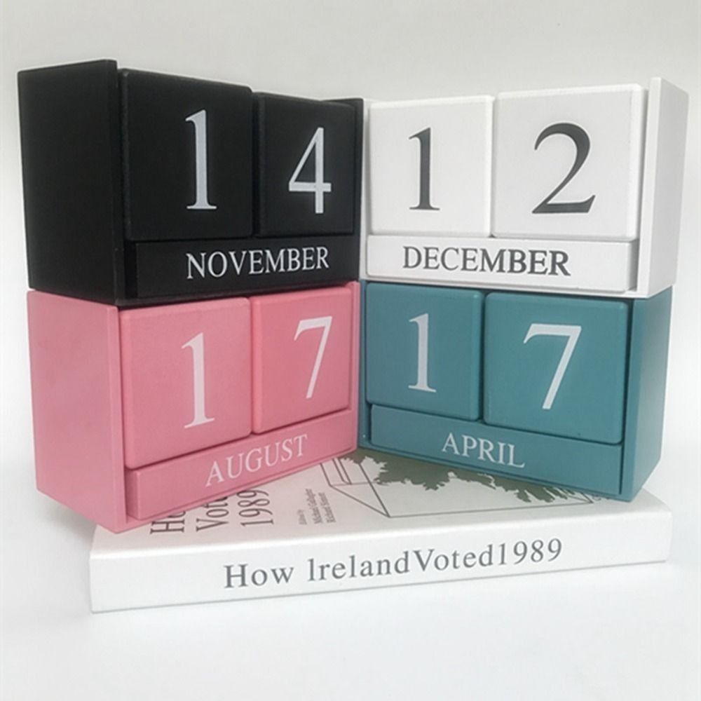 MDF Building Blocks Calendar Pastoral Style Cube Calendar Wooden Perpetual Calendar  Home Decor