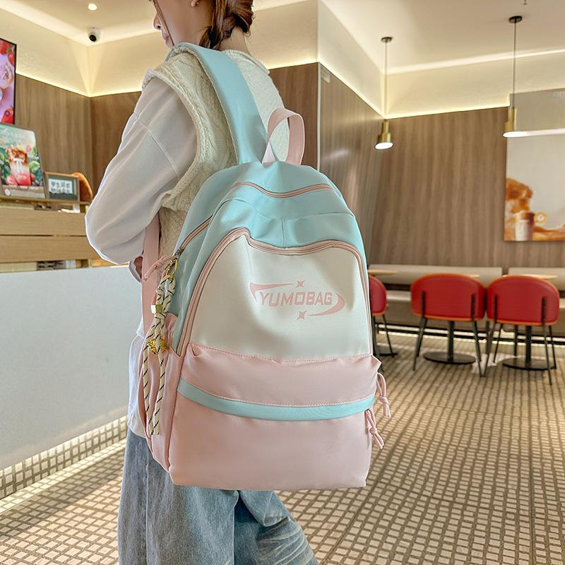 New Ins High Value Schoolbag Leisure Large Capacity Contrast Campus Backpack Korean Version of Small Fresh Splicing Backpack