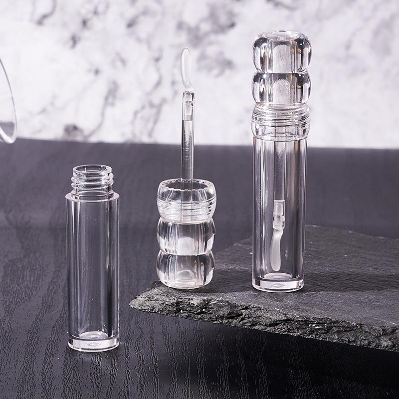 1Pcs 3.5ml Transparent Refillable Lip Gloss Tube Empty Round Cosmetic Container With Soft Silicone Brush Clear Lip Balm Bottle