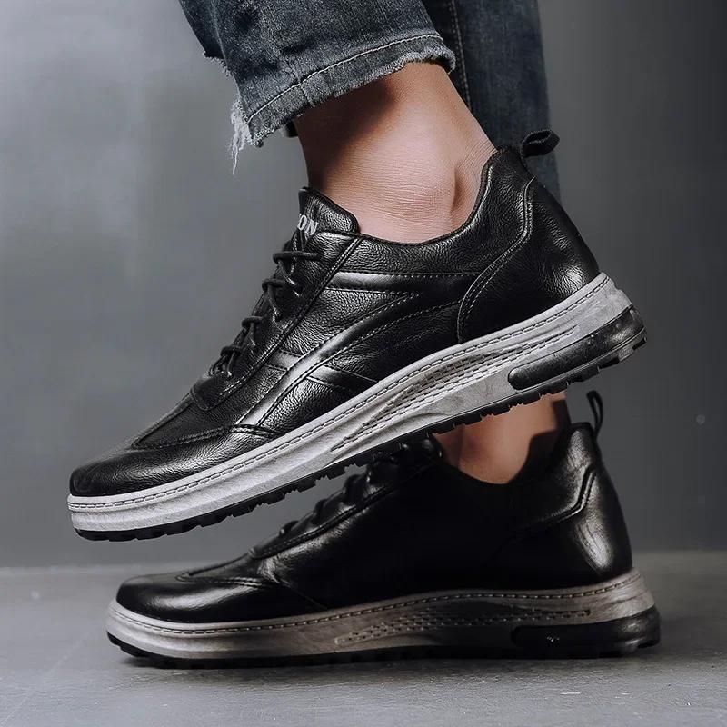 Men's PU Leather Sneakers Business Casual Shoes for Man Outdoor Breathable Sneakers Male Fashion Loafers Walking Footwear Tenis