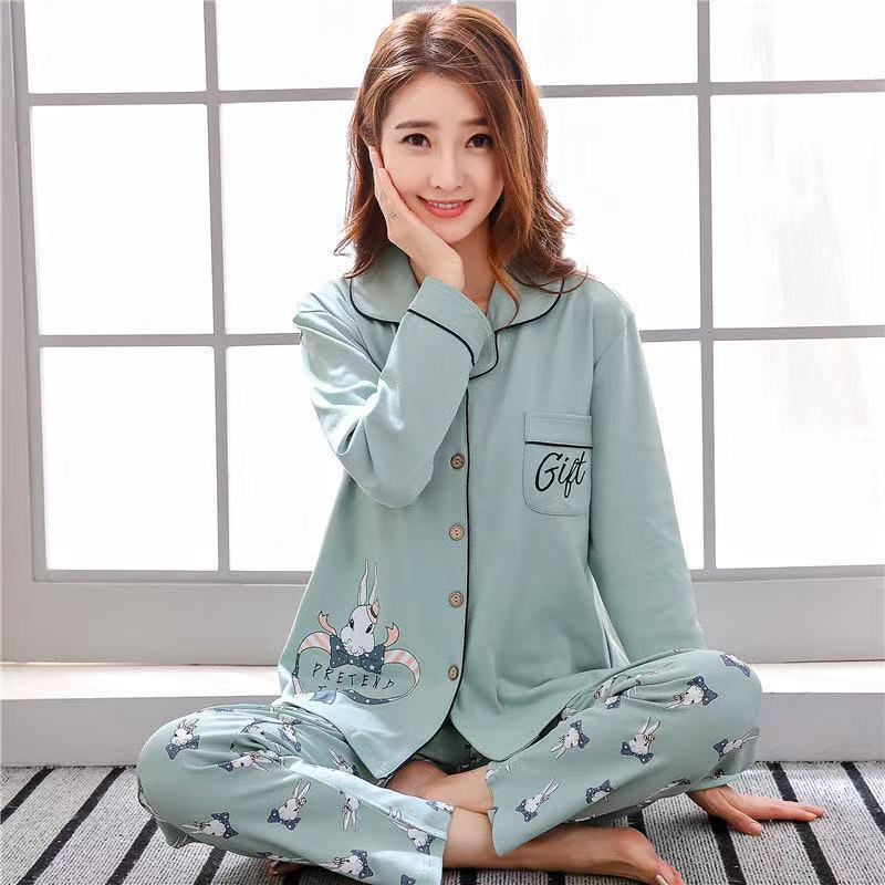 Pure cotton pajamas women's spring and autumn long-sleeved winter large-size pajamas, summer women's suits, loungewear can be worn outside