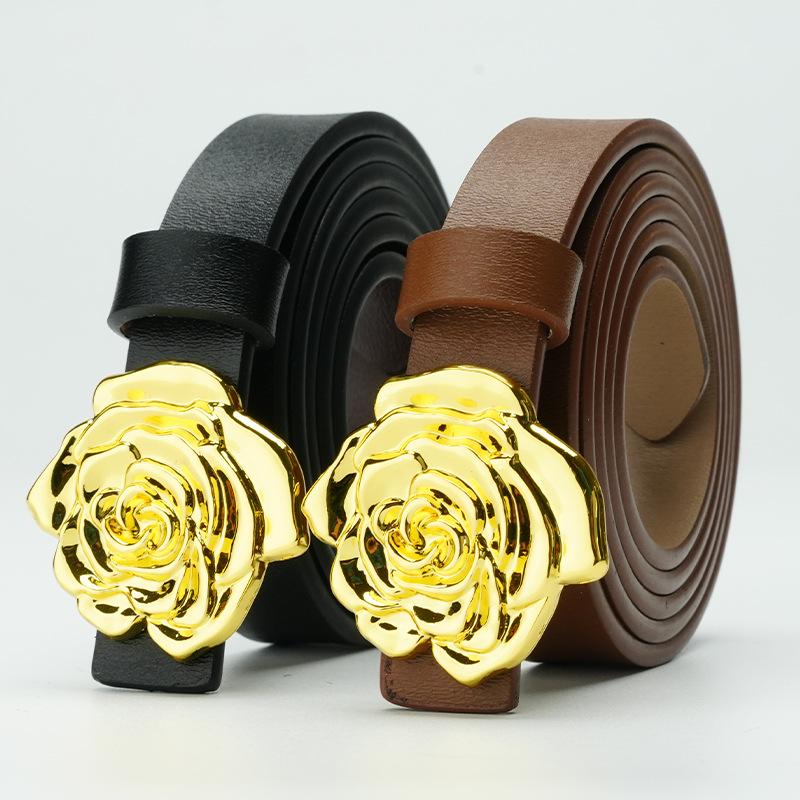 Women'S Leather Belt New Double-Sided Versatile Belt Pure Cowhide Women'S Smooth Buckle Belt Women