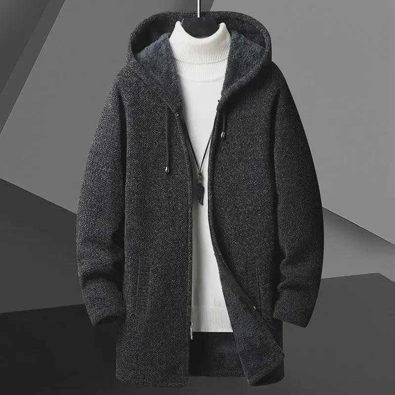 Chenille Hooded Knit Cardigan Long Sweater Coat Trend