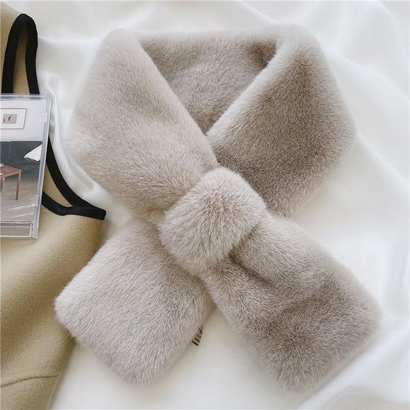 Women's Cute Korean Style Furry Scarf - Soft Plush Neck Warmer Faux Rabbit Fur Collar for Winter