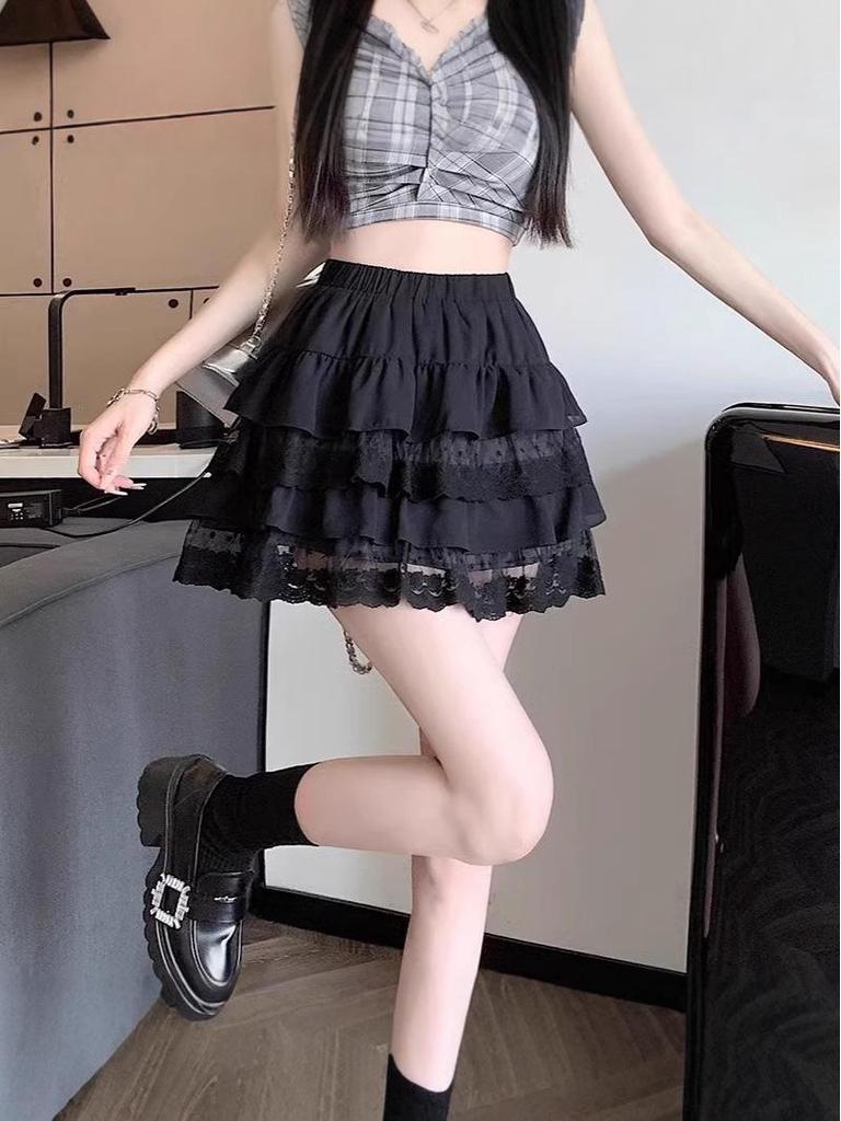 White Lace A-Line Mini Skirt: High Waist, Slimming, Puffy Design for Summer.