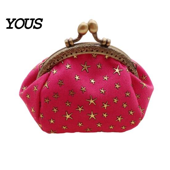 Slim Wallet Five-Pointed Star Coin Purse, Mini Kiss-Lock Change Vintage Denim Trinket Pouch for Women Ladies Purse