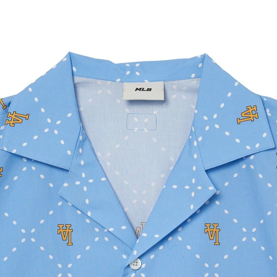 MLB Los Angeles Dodgers Common Mega Diamond Monogram Letter Pattern Printed Button-Up Short Sleeve Shirt Women Shirts Blue 3AWSM0533-07SBS