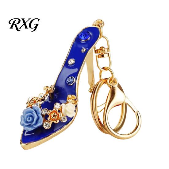 Car Key Holder Rhinestone Rose High Heel Keychain, Sparkling High-Heeled Shoes Ring, Purse Charm Bag Backpack Hanging Decor Charm, Gift for Women