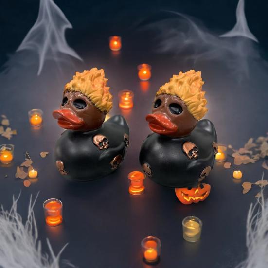 Halloween Flame Duck Statue Gothic Skull Duck Figurine Resin Sculpture Holiday Party Desktop Decoration Ornament