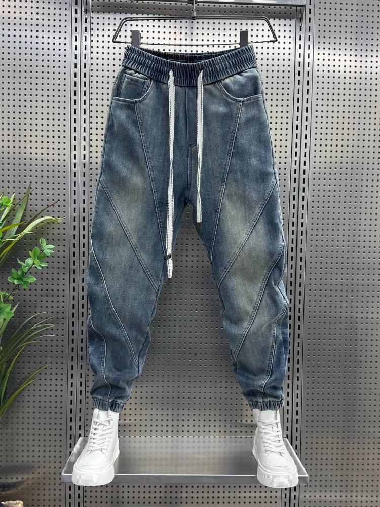 JYL Men s Cuffed Jeans Vintage  Spring Patch Slim Casual Denim XL