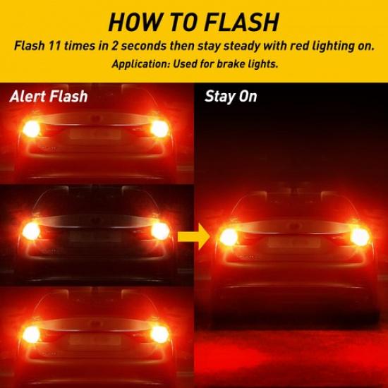2X Error CANBUS Free 7440 Flash 7444 LED Strobe Brake RED Light Tail Stop Bulbs