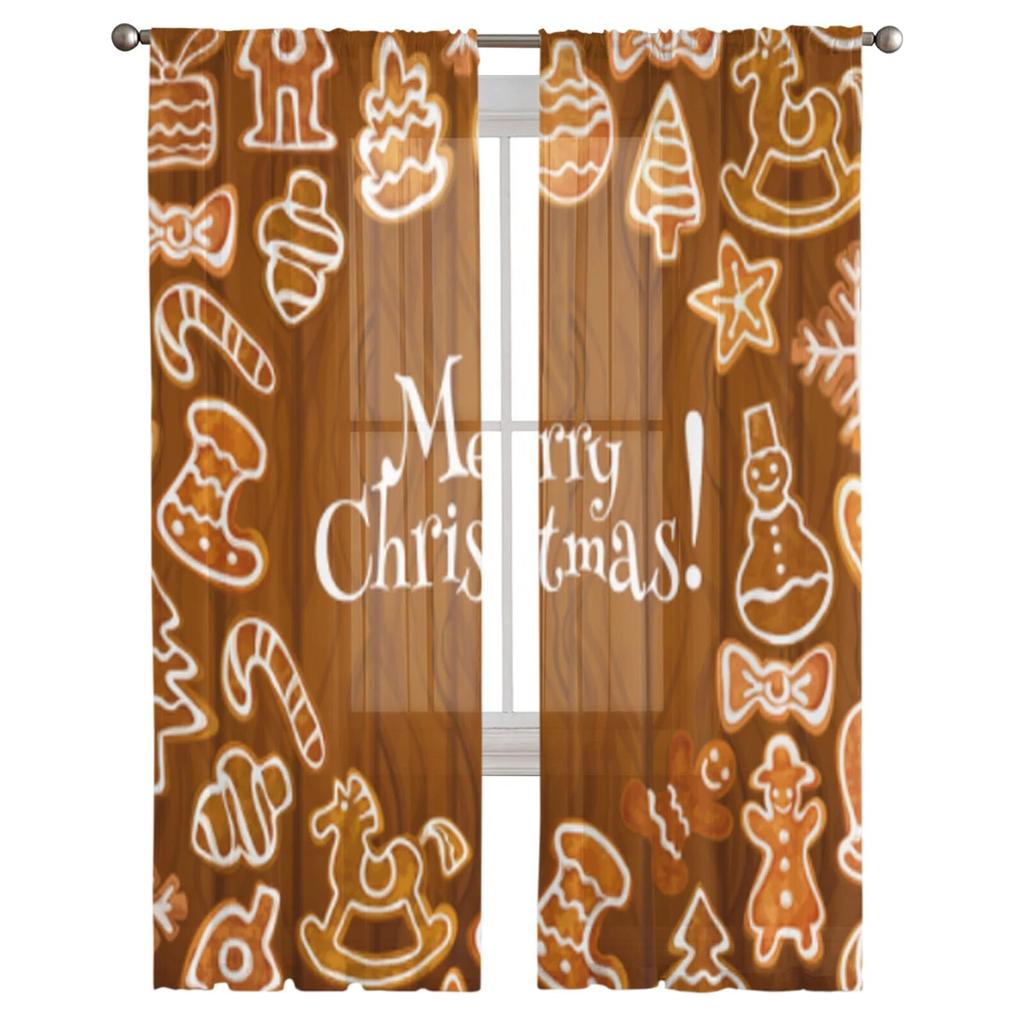 Christmas Cookie Tulle Window Curtain For Living Room Bedroom Voile Sheer Curtains Kitchen Treatments Drapes