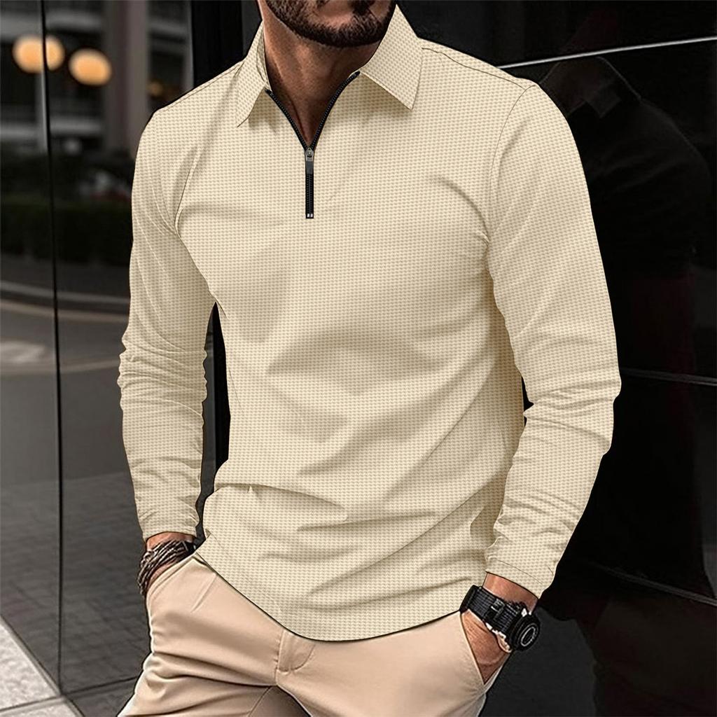 Men's 1/4 Zipper Color Lapel Long,Sleeve Casual Sports Long,Sleeve Top