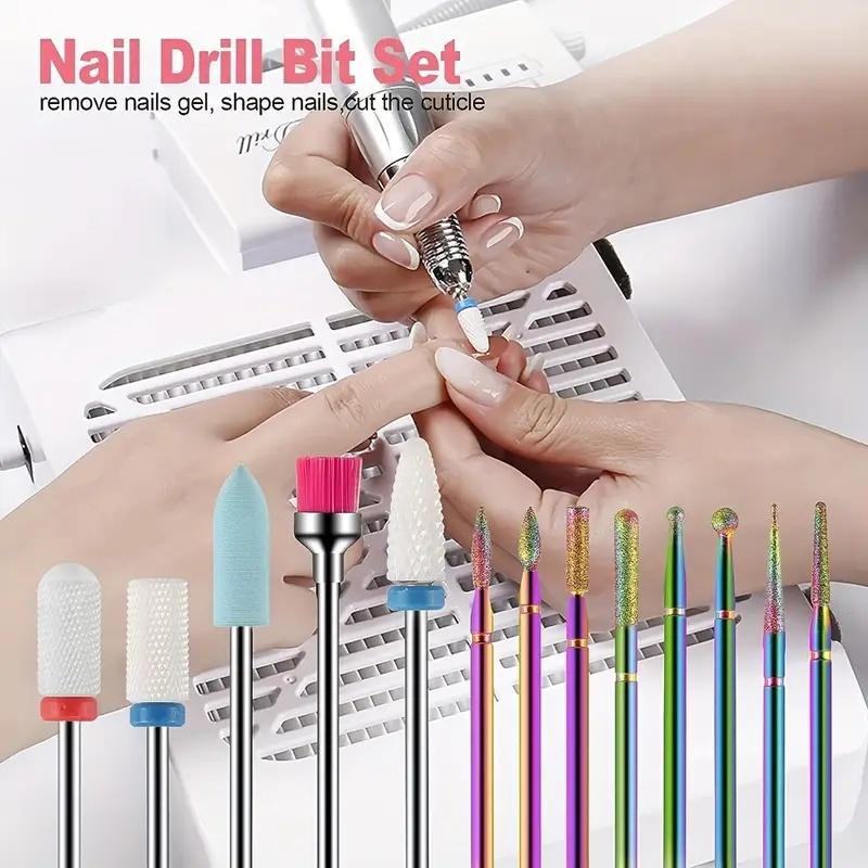 13 pcs Professional Ceramic Nail Drill Bit Set with Box - Electric Manicure Nail File Bit for Acrylic Gel, Nails