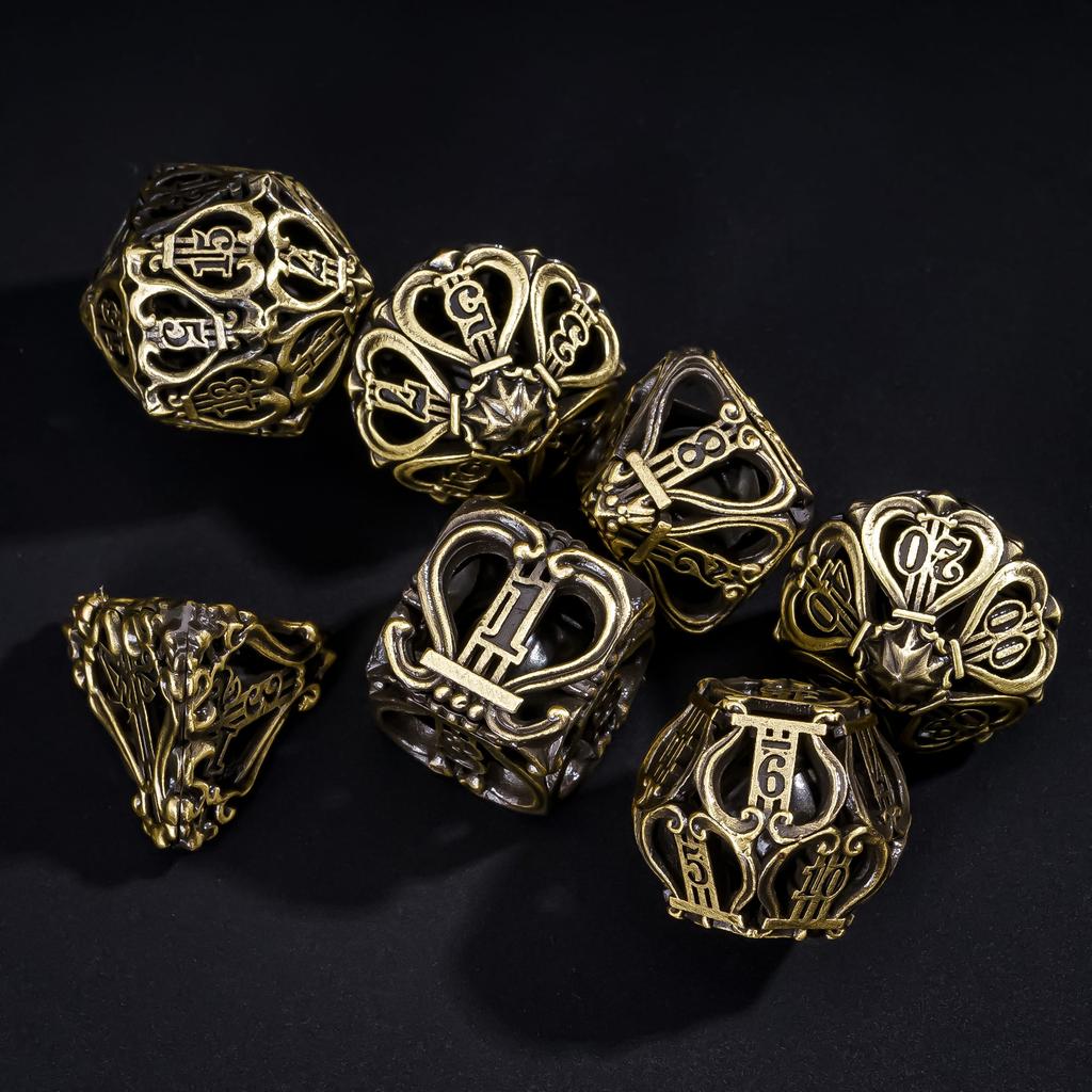 Cusdie Metal Music DND Dice with Small Bells - Unique Sound and Exquisite Hollow Design for D&D Tabletop RPG Gaming Enthusiasts