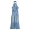 Fashion Style 2024 Autumn New Arrival Women's Stylish Hanging Collar Easiest for Match Denim Jumpsuit Pants 6147125