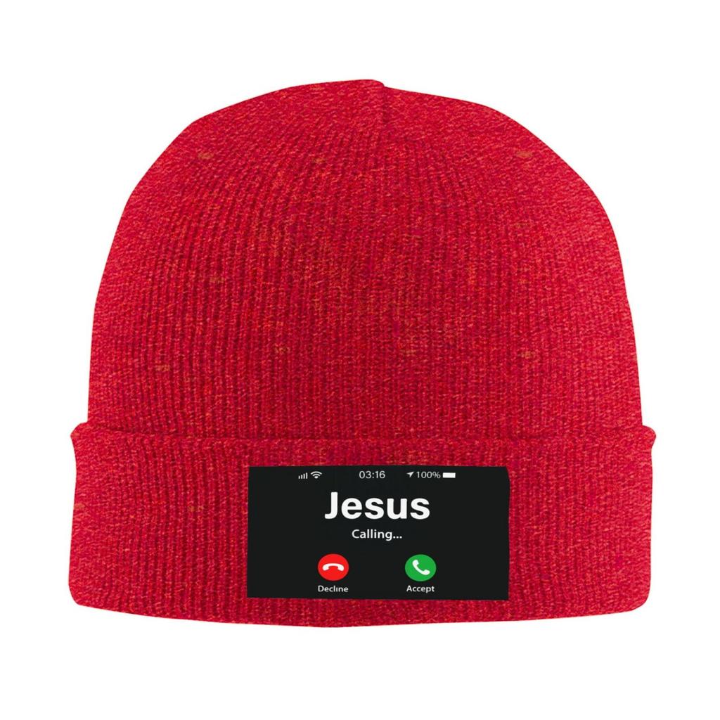 Funny Jesus Phone Christian Unisex Women Knitted Hat Adult Knit Beanie For Fall Winter Knit Hat Cap
