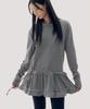 SOME PLACE Ruffle Layered Striped Frill Long Sleeveless Hoodie _2 Colors