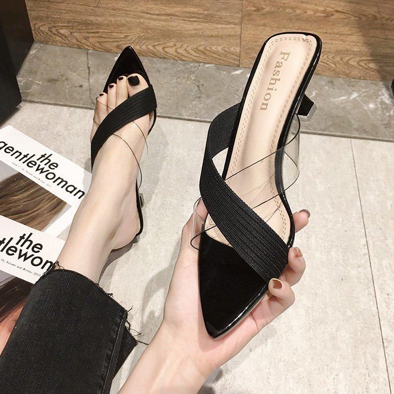 Summer Women Pointed  Pumps Sandals for Ladies Sexy Mules High Heels Slip-on Slippers Slides Shoes