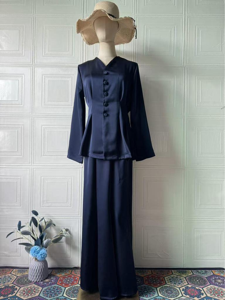 2025 Spring Elegant Retro Women's Solid Color Long Sleeve Top and Skirt Set