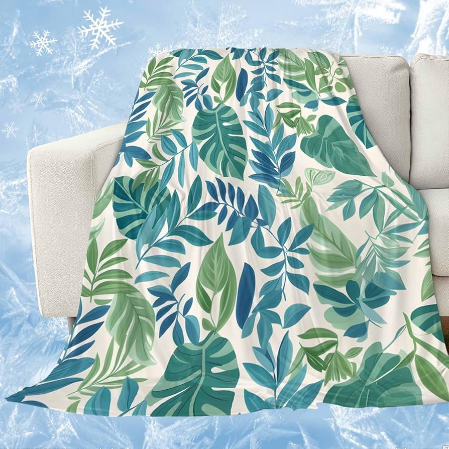Coperta Plaid Verde Tropicale con Foglie Palma Monstera in Pile per Divano Letto Tema Festivo Accogliente Morbida Coperta Decorativa Regalo Caldo