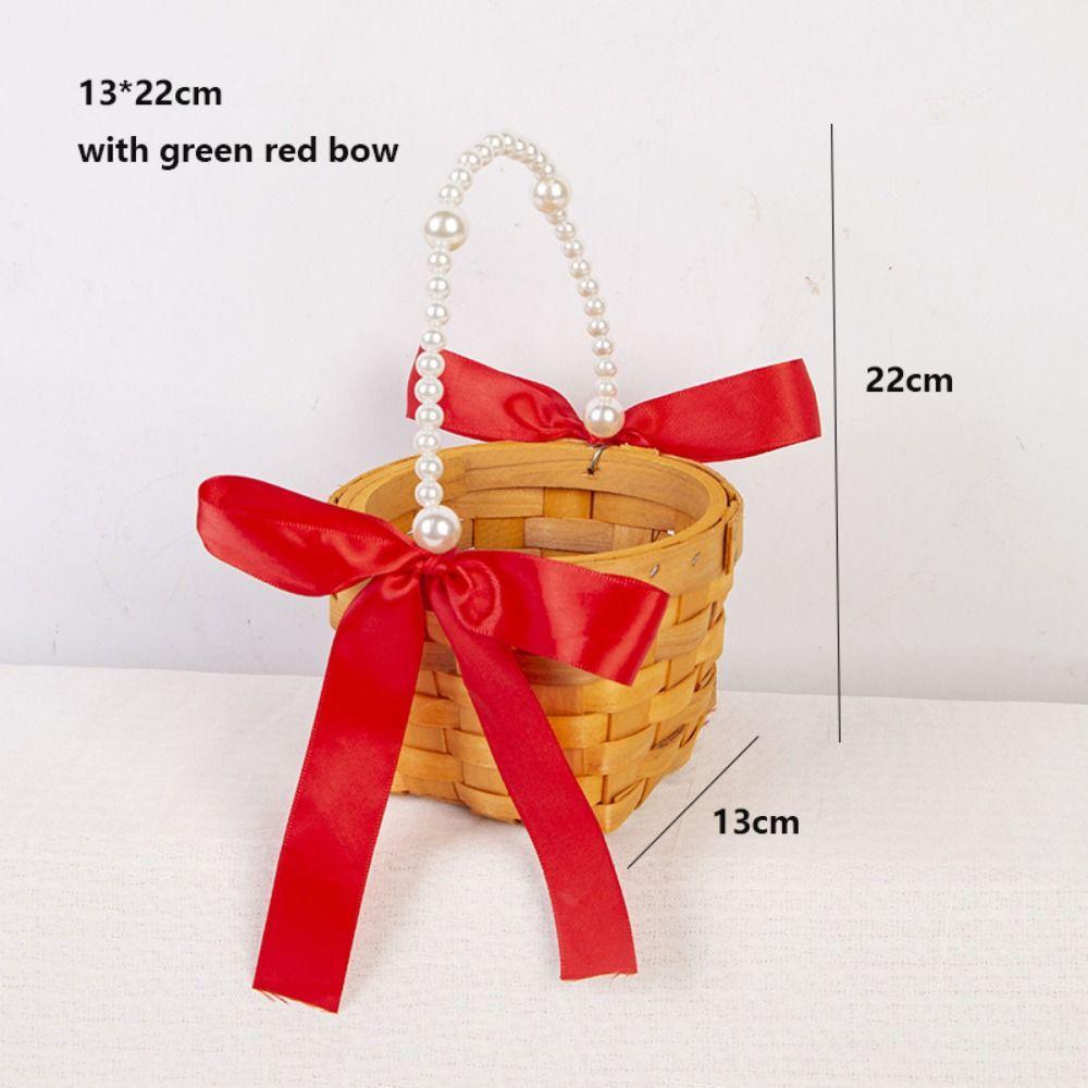 with Pearl Hand-held Weaving Flower Basket Vegetable Fruit Flowers Holder  Living Room Decoration