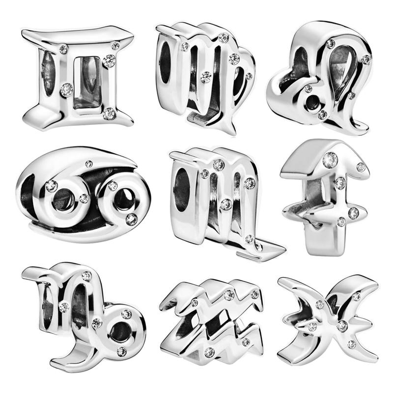 100% 925 Sterling copper Sparkling Twelve Star Sign Zodiac Constellation Charm Beads Fit Original Pandora Bracelet Women Zircon