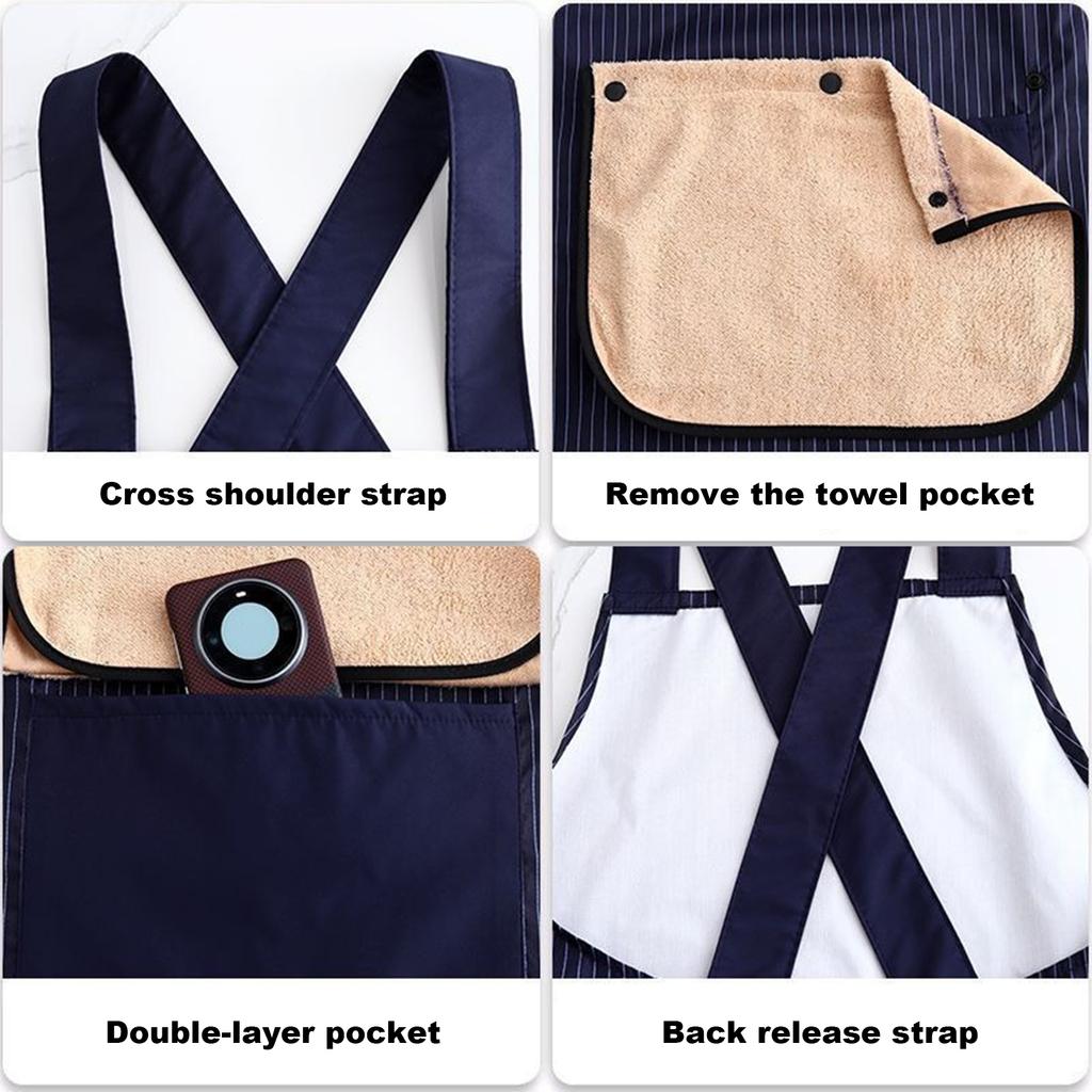 1/2Set No-Tie Cross Back Chef Apron Cross-Back Waterproof Kitchen Apron with Removable Hand Towel Pockets Anti-fouling Uniform