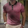 Men's 3D Plaid Print Casual Loose Short Sleeve Polo Shirt