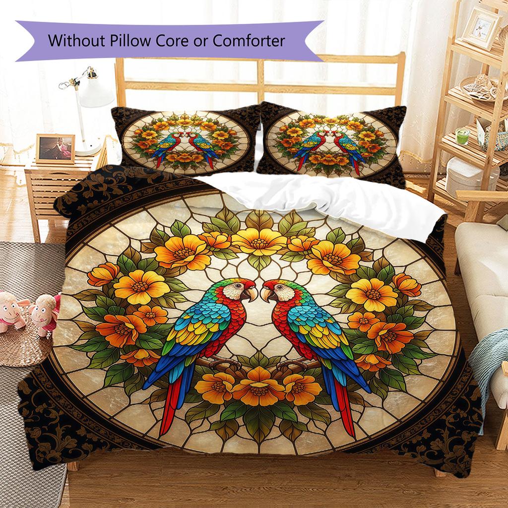 Stainedglassbirds Pattern Bedding Quilt Set Quilt Cover Pillowcase Home Decoration Birthday Gift (1 * duvet cover + 2 * pillowcase, without core)