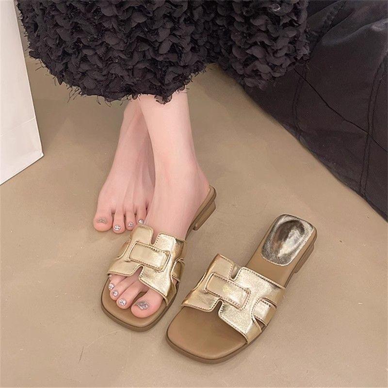 French Low-heeled Cool Slippers Women's Summer Wear 2025 New with Skirt Fairy Style Temperament Slope Heel Beach One-word Drag