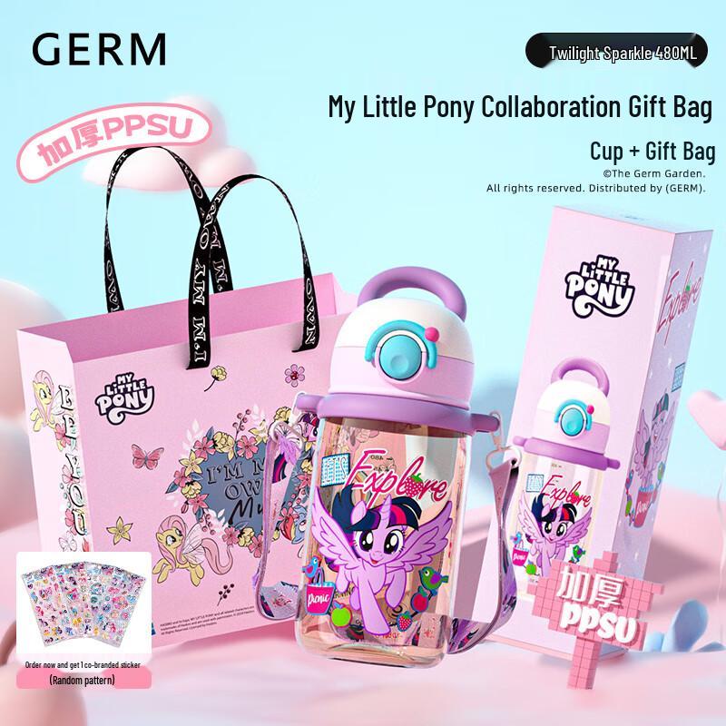 Gemi My Little Pony Kids PPSU Water Bottle with Straw  Strap