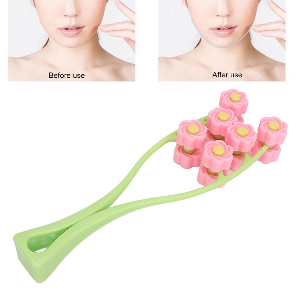 Face Roller Multiple Rollers Concave Convex Particles Comfortable Handle Multiple Rollers V Shaped Face Massager