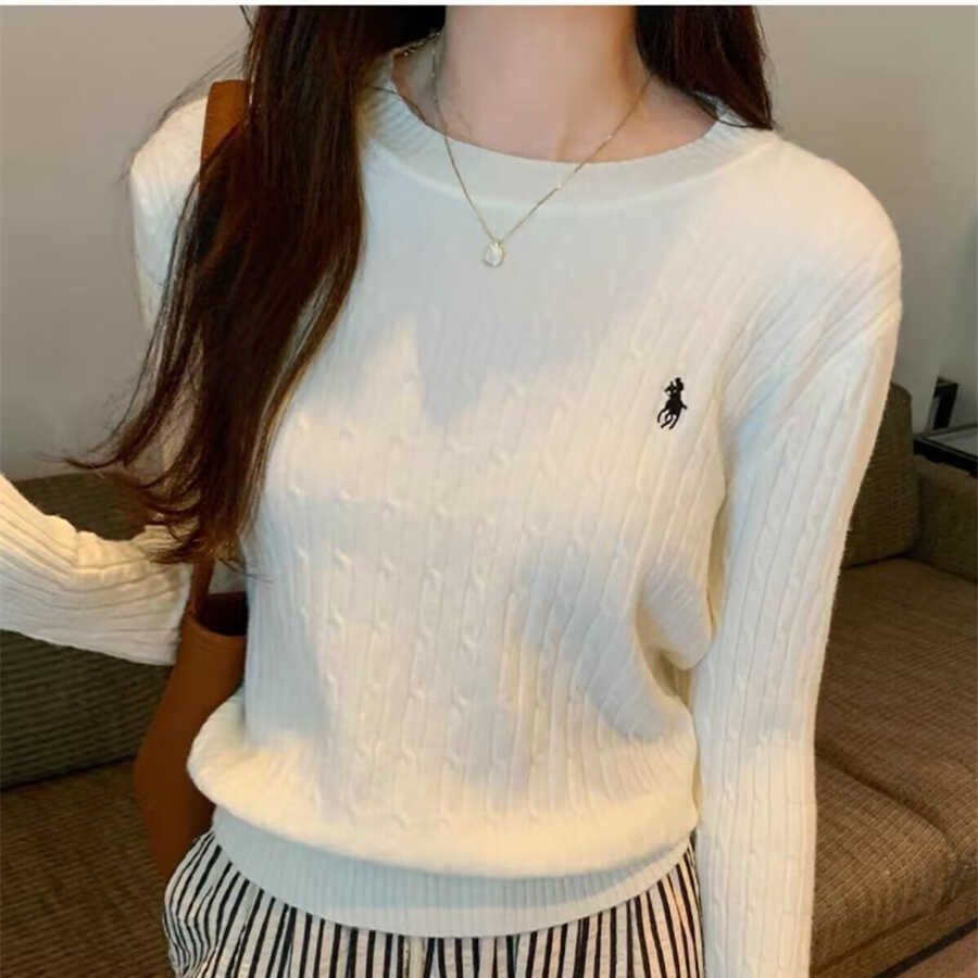 Retro Gepunkteter Langarm Rundhals Strickpullover Damen Frühling Herbst Neuer Stil Gestickt Zopf Eisseide Strickware