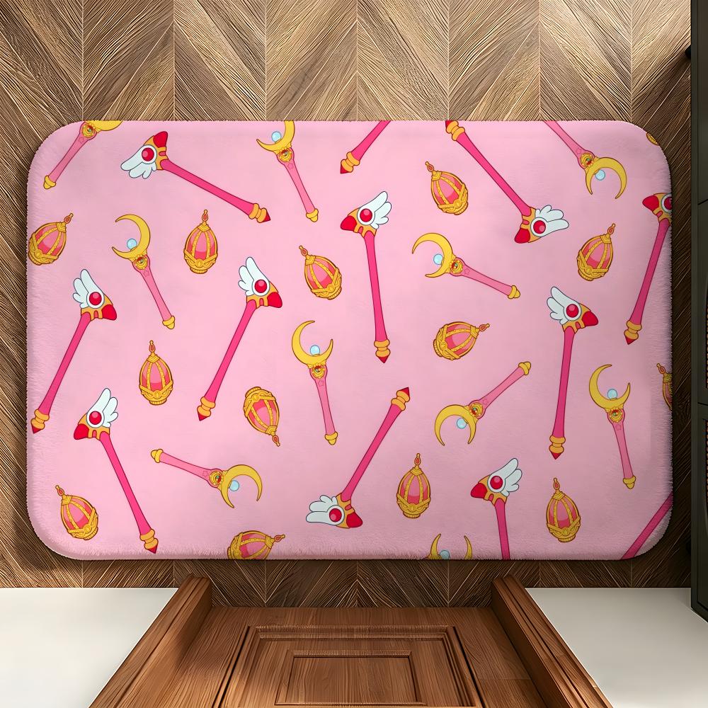 Anime M-Magical S-Sakura Floor Mat Soft Flannel Floor Mat Suitable for Entryways, Living Rooms, Bedrooms, and Bathrooms