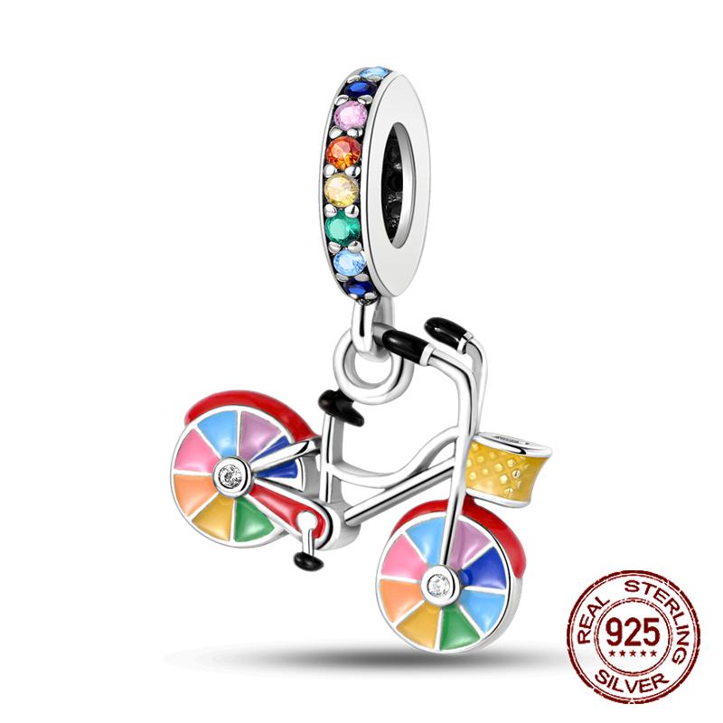 925 Silver Chameleon Charms Bead Colorful Sketchpad Dangle Zirconium Clip for Bracelet Necklace DIY Jewelry