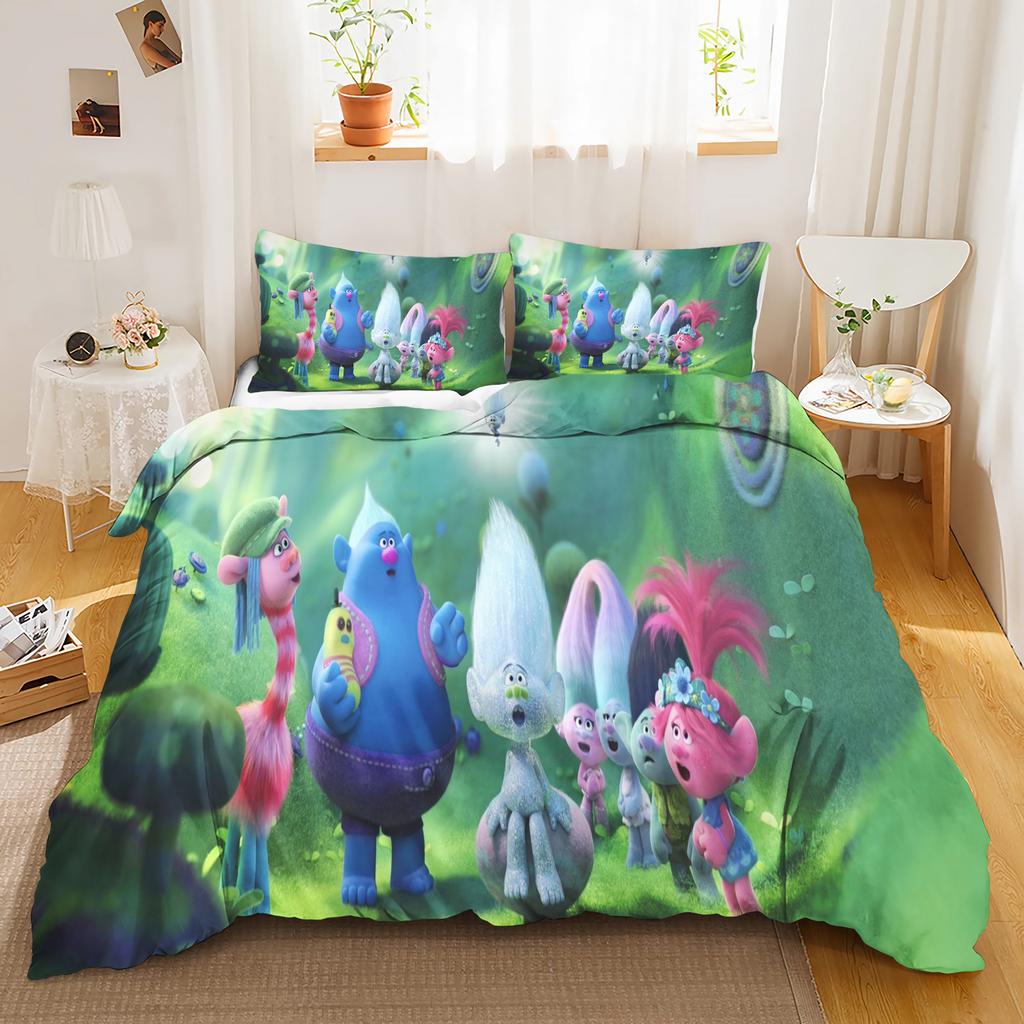 Trolls Anime Hogar Dormitorio Comforter Material de poliéster nórdico adecuado para niños y adultos Juego de 3 piezas